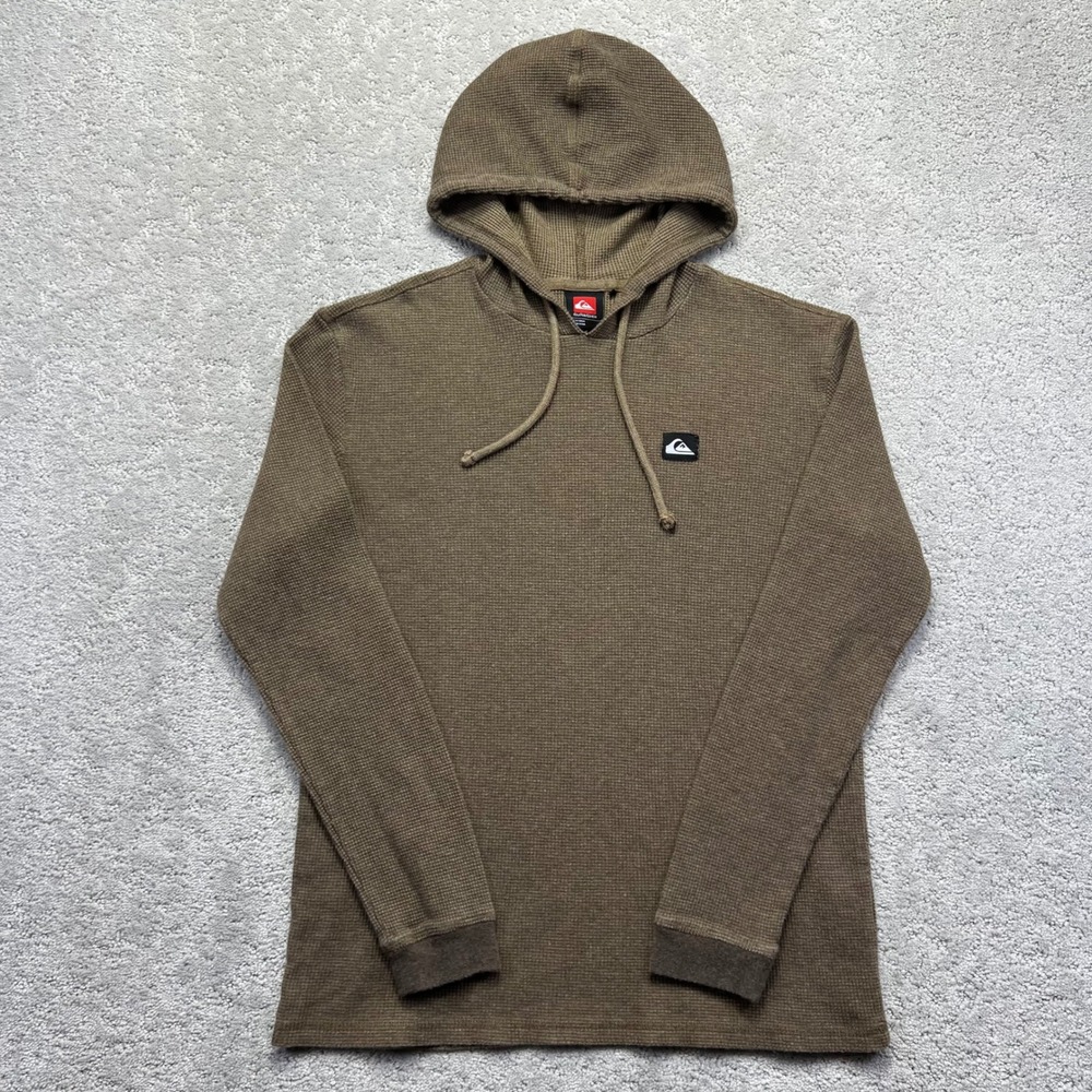 Quiksilver Hoody Pullover Shirt Mens Small‎ Brown Waffle Knit Thermal Surf